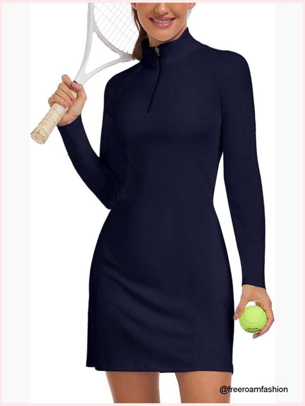 Long Sleeve Tennis Dress with Built-In Shorts UPF 50+ Golf Athletic Dress Zip